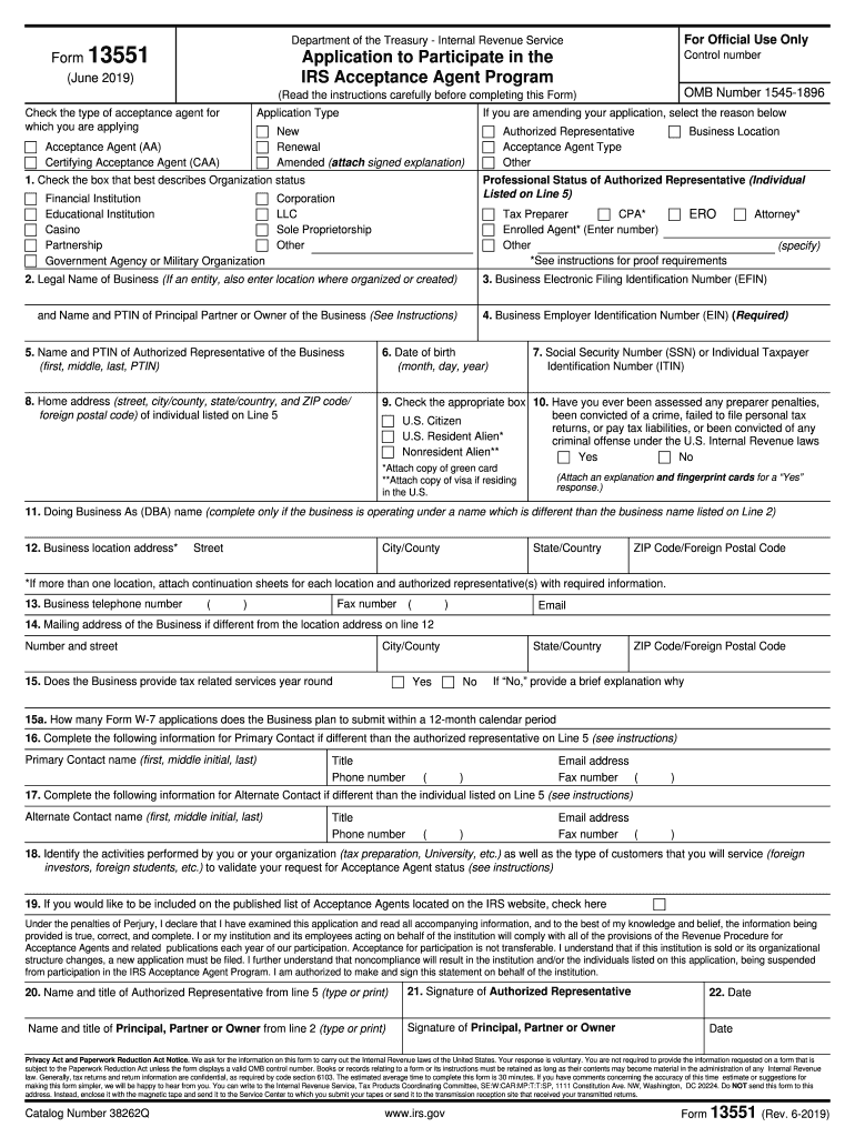  Form 13551 2019