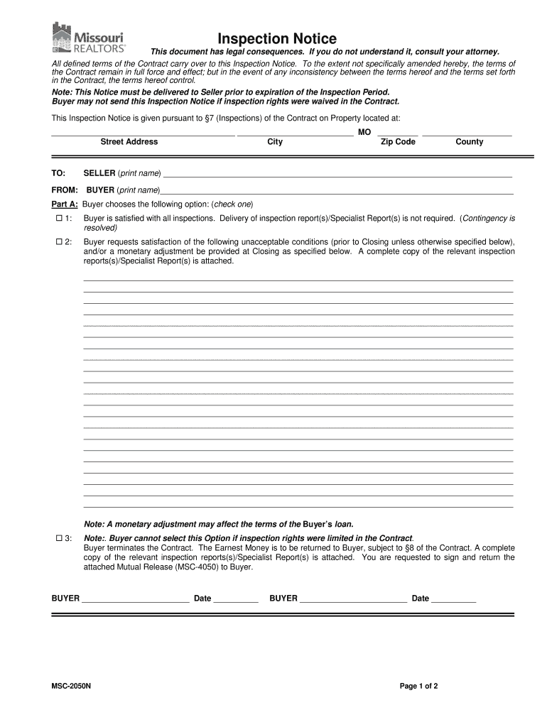 2129 Inspection Notice V10 06 Revised 3 07 Sampleqxp Form