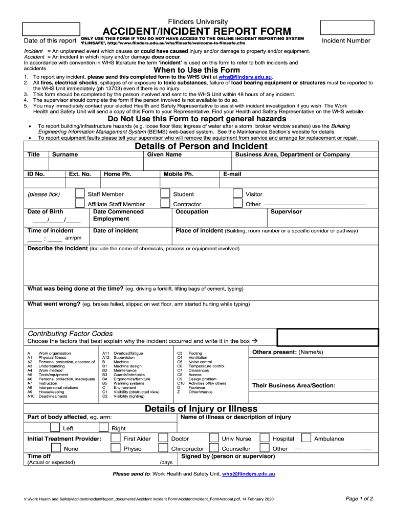  AU Flinders University AccidentIncident Report Form 2020-2024