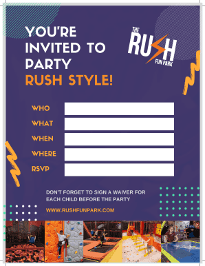 The Rush Fun Park Bday Party Invitation  Form
