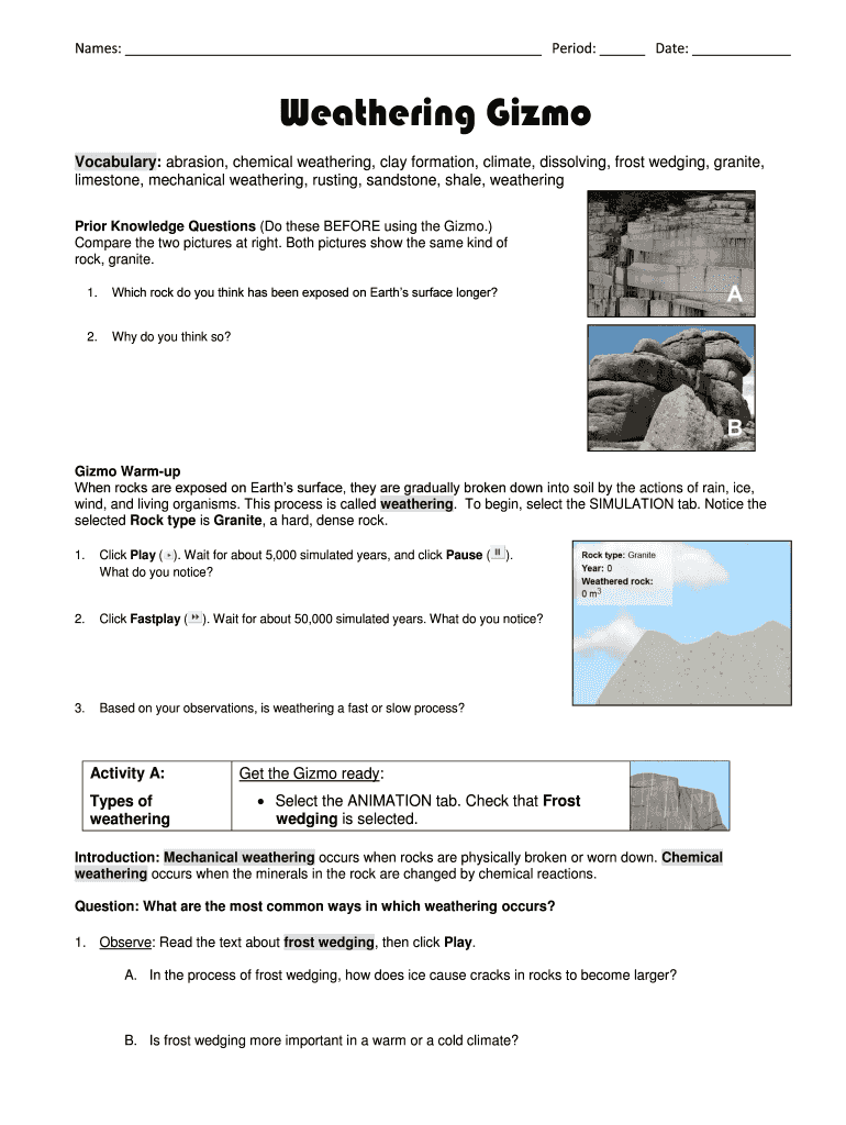 Weathering Gizmo Activity B Answers PDF  Form