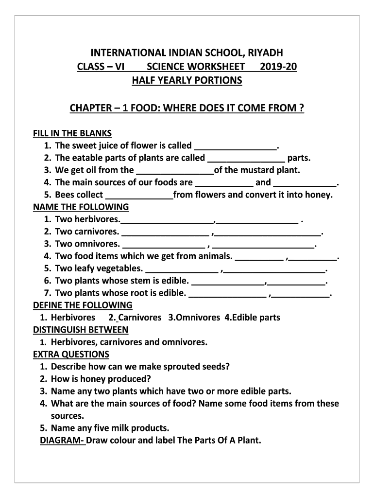 INTERNATIONAL INDIAN SCHOOL, RIYADH CLASS VI SCIENCE  Form