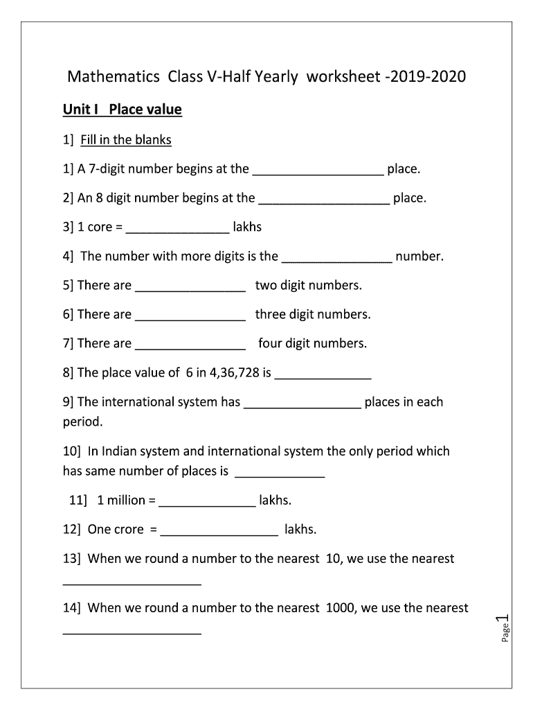 Fill in the Blanks Math  Form