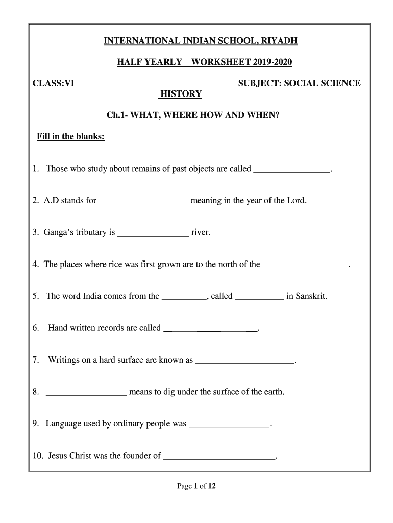 Worksheet for Class 1  Form