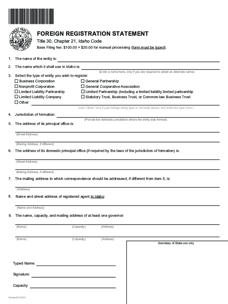  ID Foreign Registration Statement 2019-2024