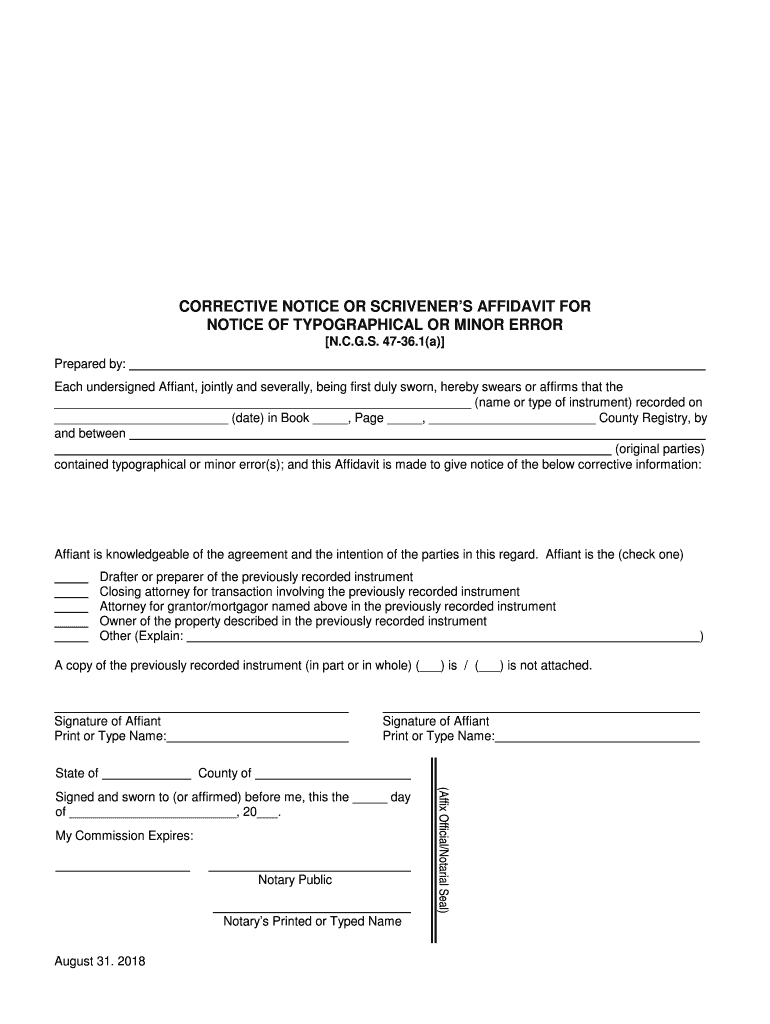 Scrivener&#039;s Affidavit PDF  Form