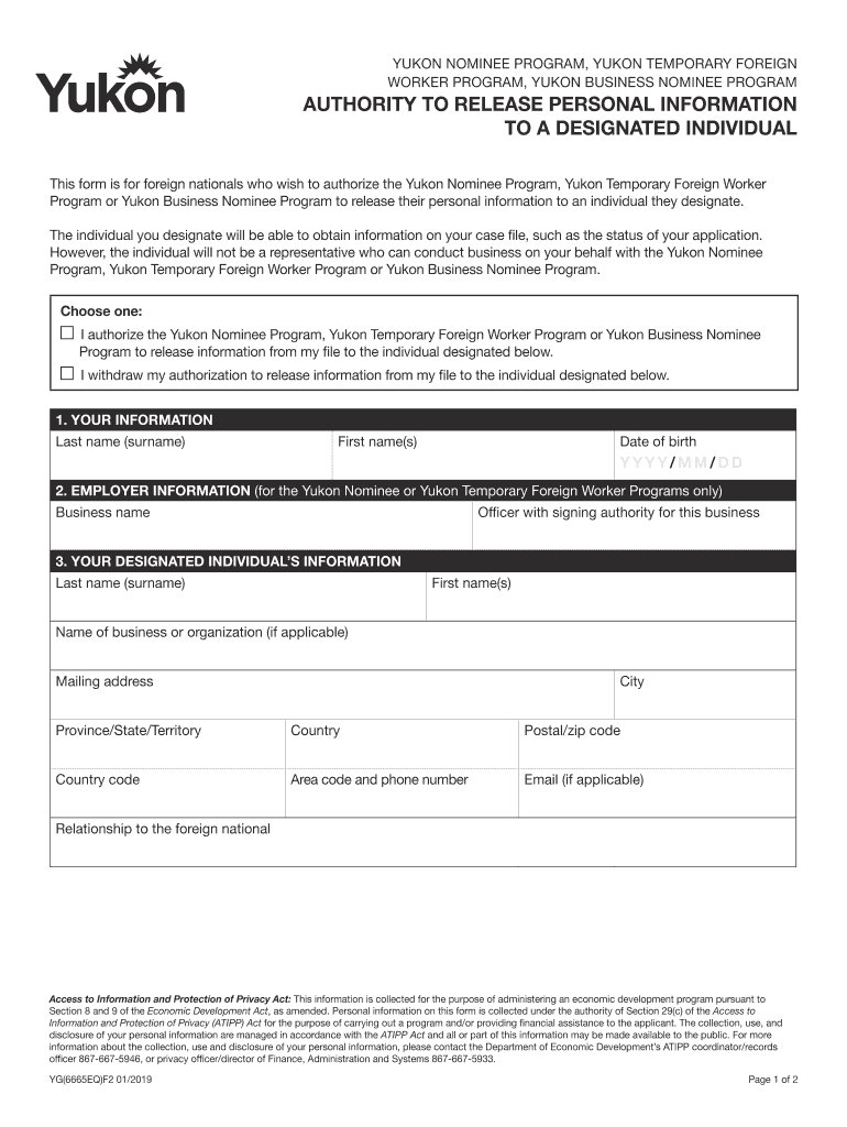 YUKON NOMINEE PROGRAM, YUKON TEMPORARY FOREIGN WORKER PROGRAM  Form