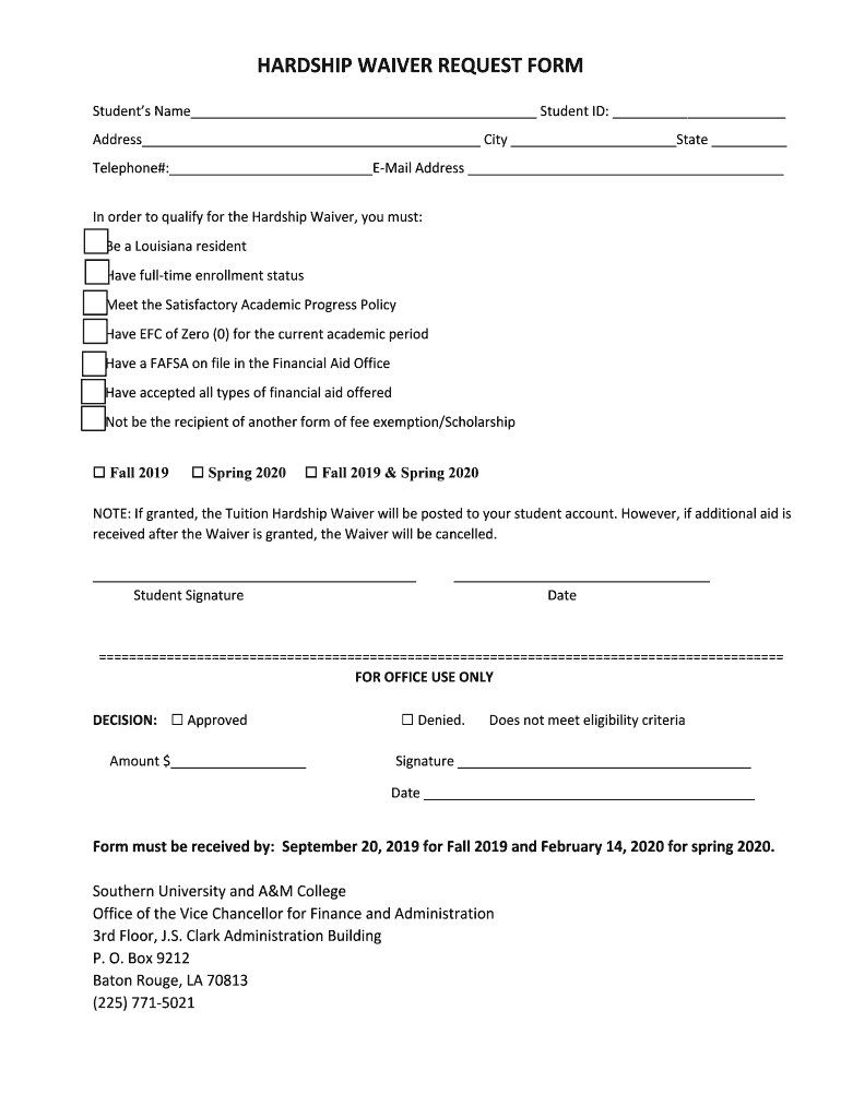 Hardship Waiver of Tuition and Fees Policy Fletcher  Form