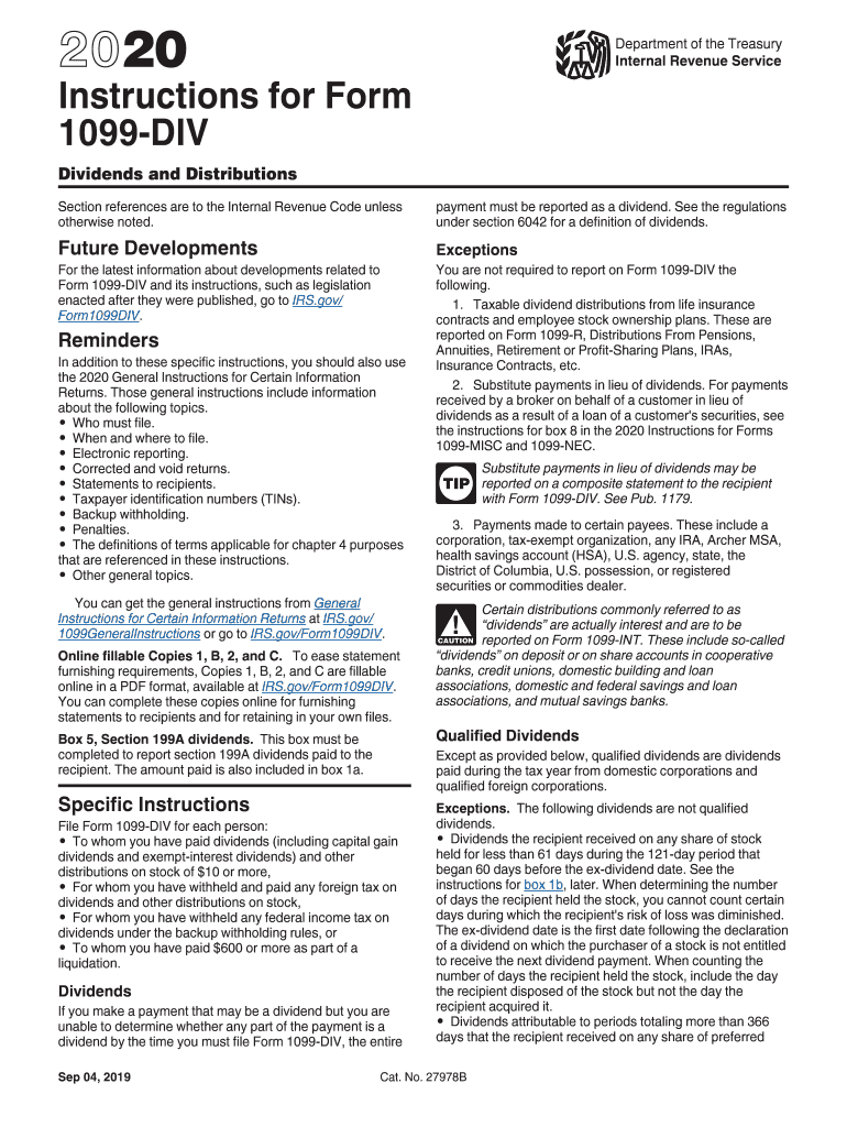  Instructions for Form 1099 DIV Internal Revenue Service 2020