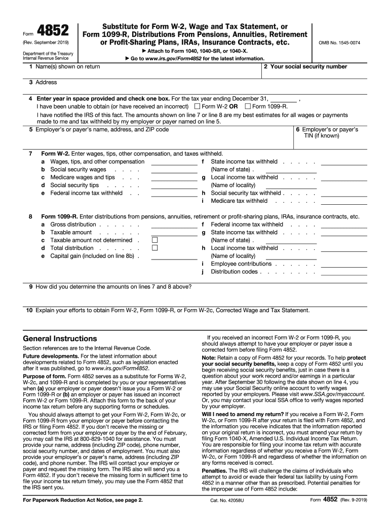 2019 4852 form