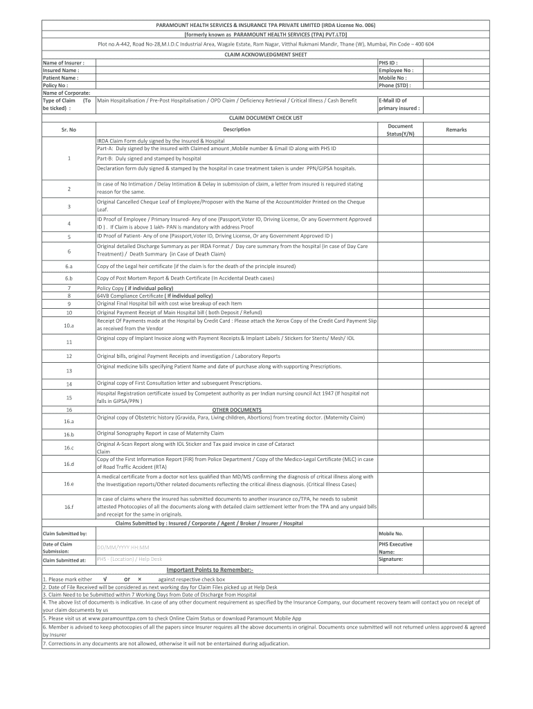 Aditya Birla Claim  Form