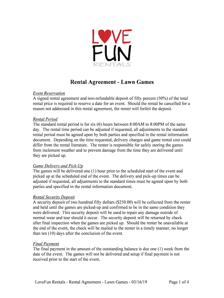 Lawn Game Rental Agreement Love Fun Rentals  Form