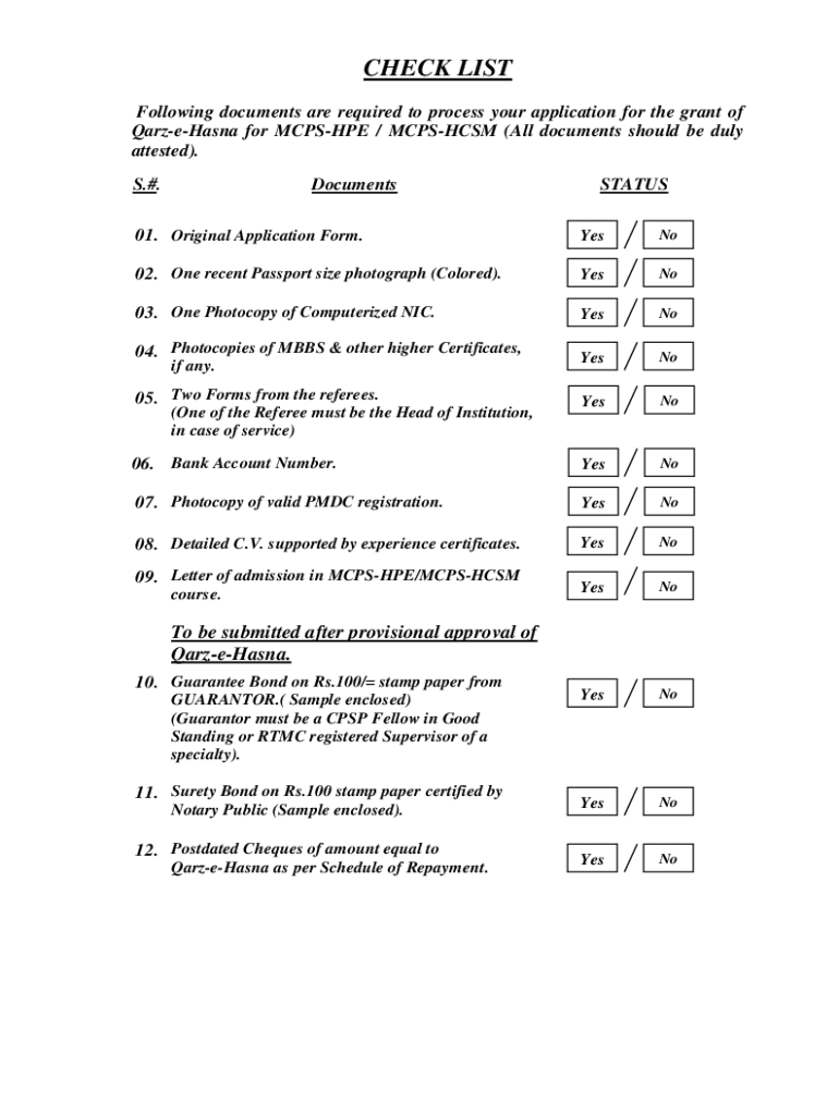 CHECK LIST Cpsp Edu Pk  Form