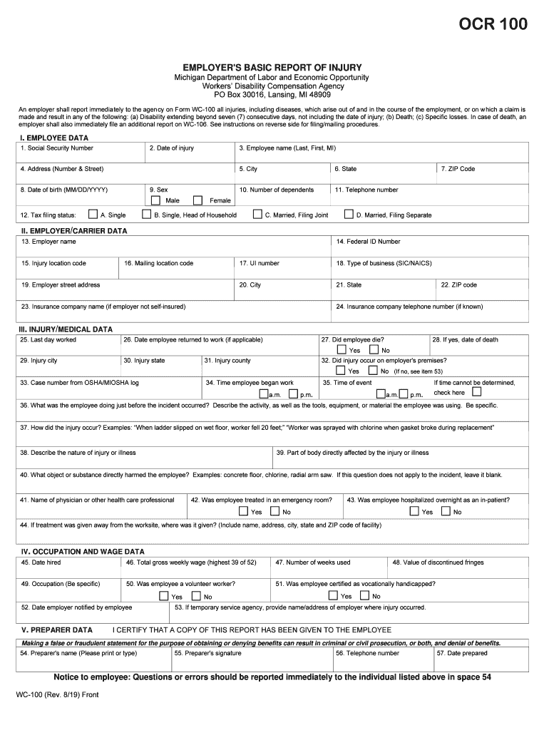 Workers Comp 100 Form