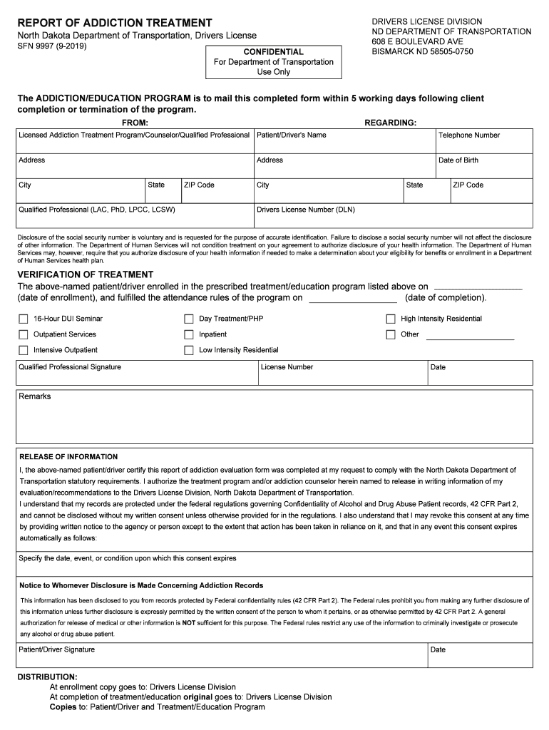  Report of Addiction Evaluation Dot Nd Gov 2019