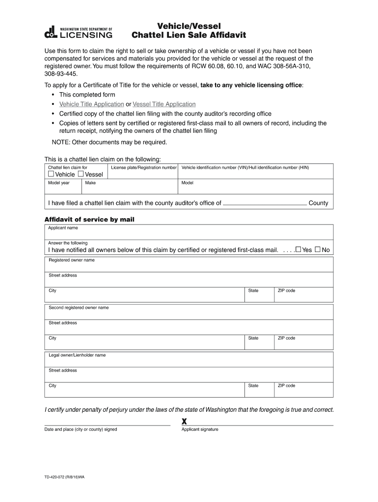  VehicleVessel Chattel Lien Sale Affidavit 2016-2024