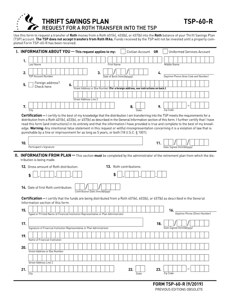  Request for a Roth Transfer into the TSP Request for a Roth Transfer into the TSP 2019