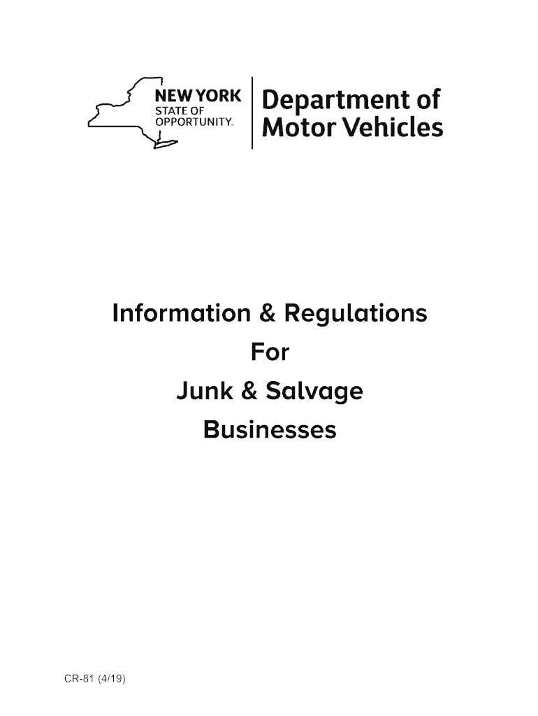  INFORMATION &amp;amp; REGULATIONS for JUNK &amp;amp; SALVAGE BUSINESSES CR 81 419 2019-2024