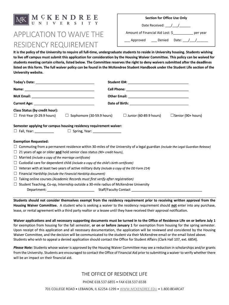 Waive Residency  Form