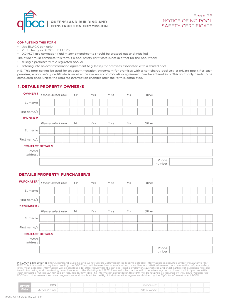  No Pool Safety Certificate 2018-2024