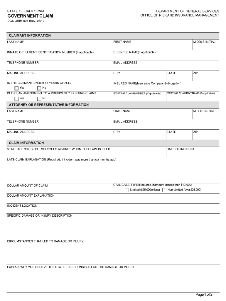  Government Claim Government ClaimOffice of Risk and Insurance ManagementGovernment Claims Program 2019-2024