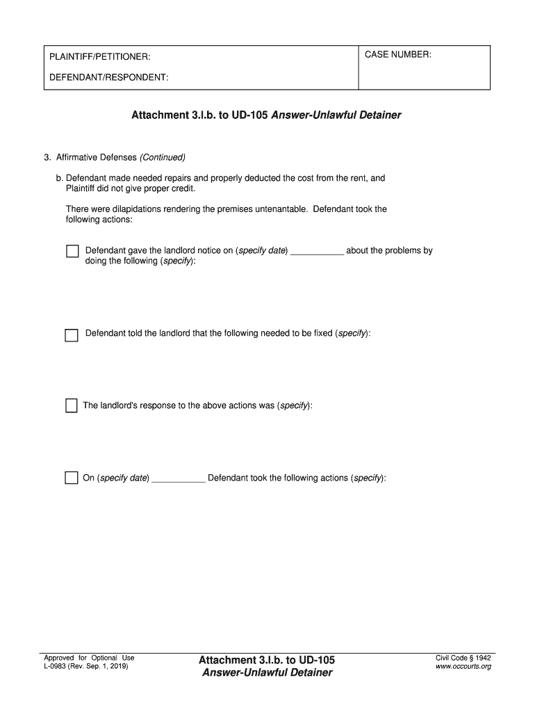  Unlawful Detainer Answer Superior Court of Kern County 2019