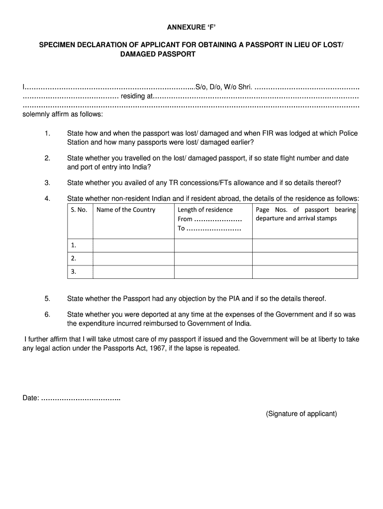 Specimen Declaration by Applicant Parents How to Fill  Form