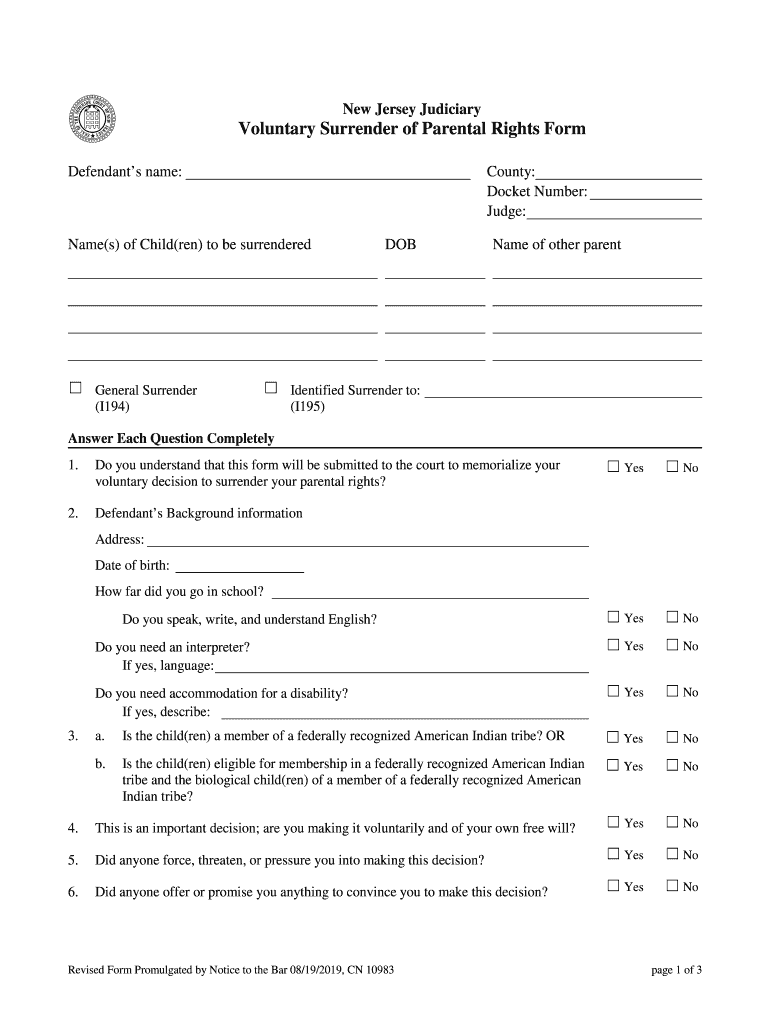 Voluntary Surrender of Parental Rights Voluntary Surrender of Parental Rights  Form