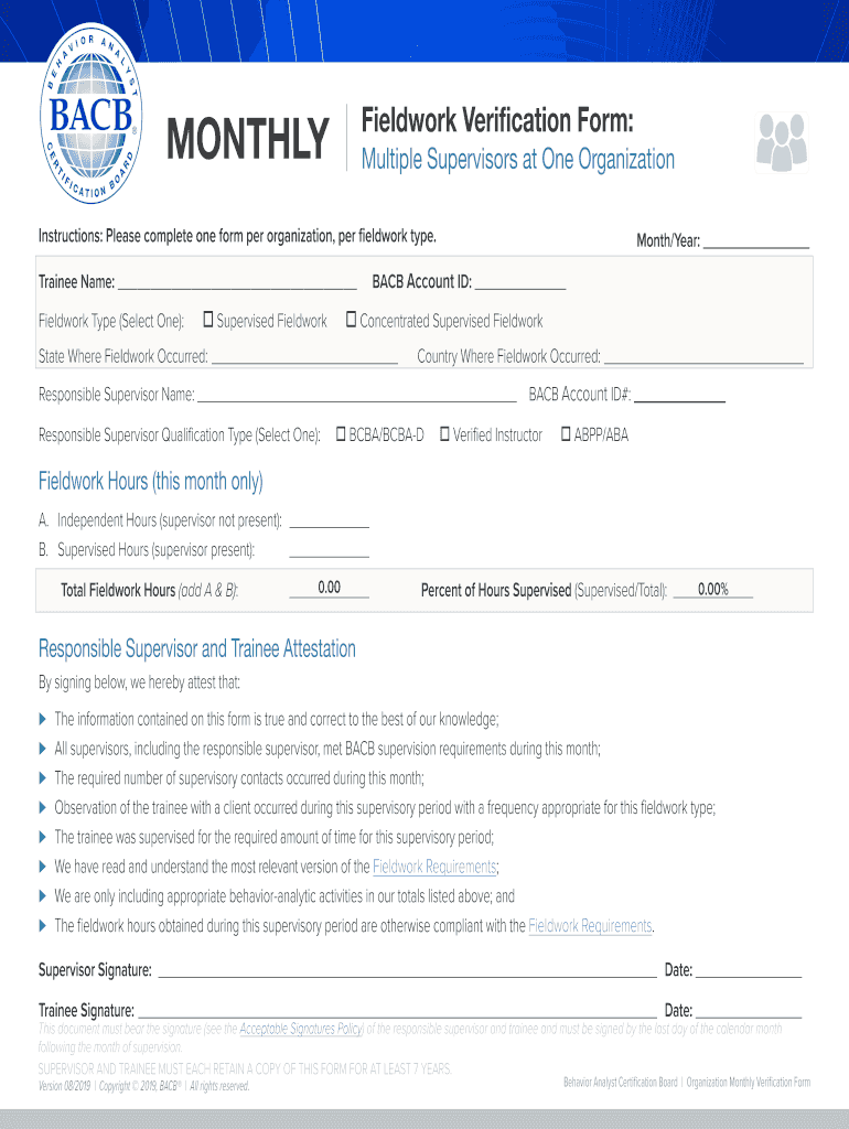 Bacb Monthly Verification Form