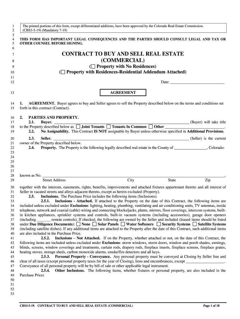  CO Contract to Buy and Sell Real Estate Commercial 2019-2024