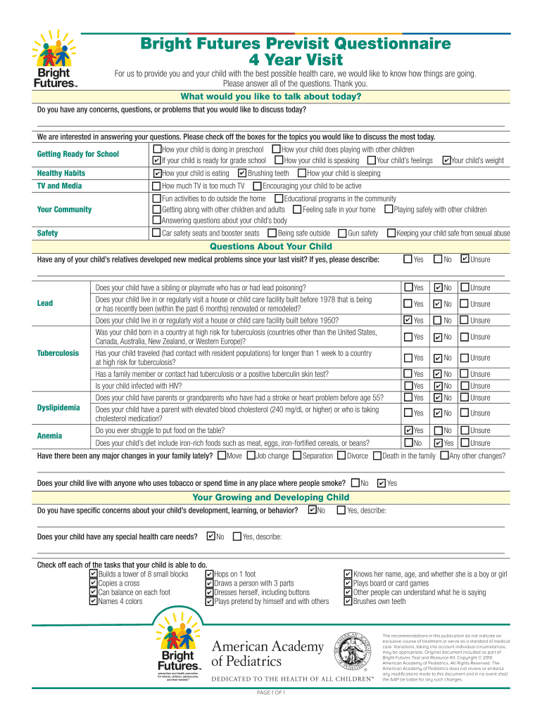 Bright Questionnaire 4 Year  Form