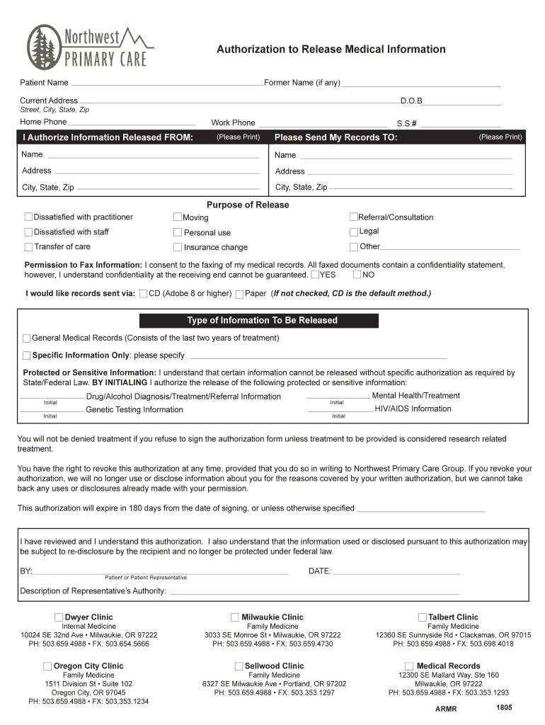  Authorization to Release Medical Record Information Brown 2015