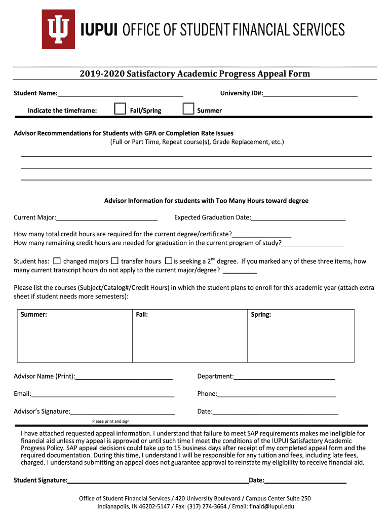  Satisfactory Academic Progress Appeal Form 2019-2024