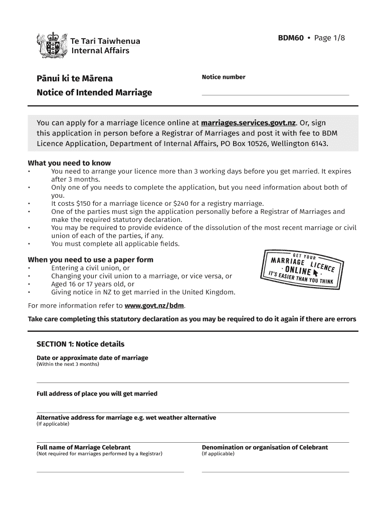 Notice of Intended Marriage  Form