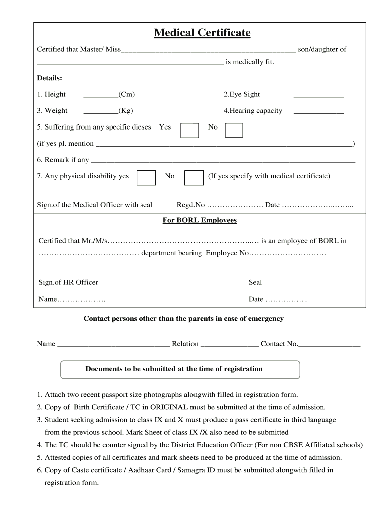 Dav Borl Public School Bina  Form