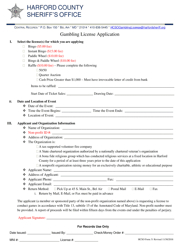  Harford County Gambling License 2018