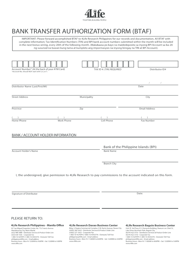 Bank Transfer Authorization Form