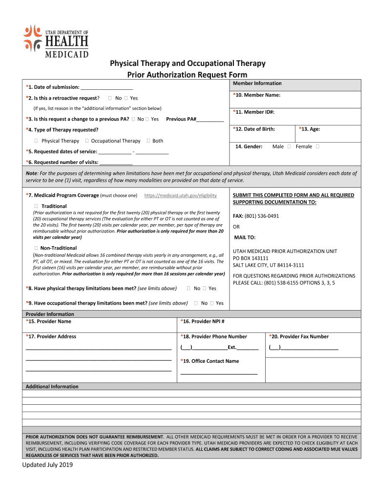 Physical &amp;amp; Occupational Therapy Authorization Request Form