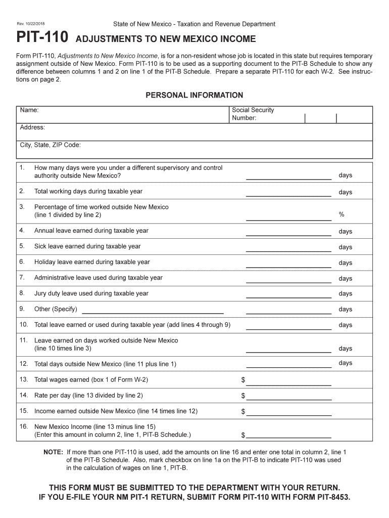 Pit 110 New Mexico Form