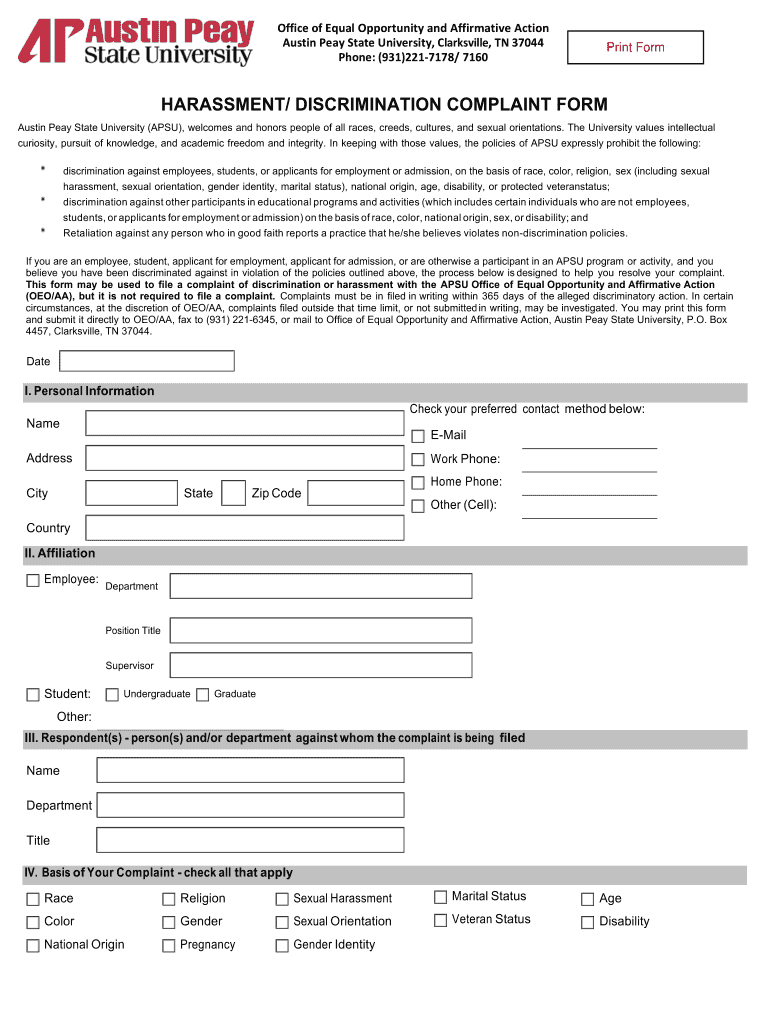 Title VI Austin Peay State University  Form