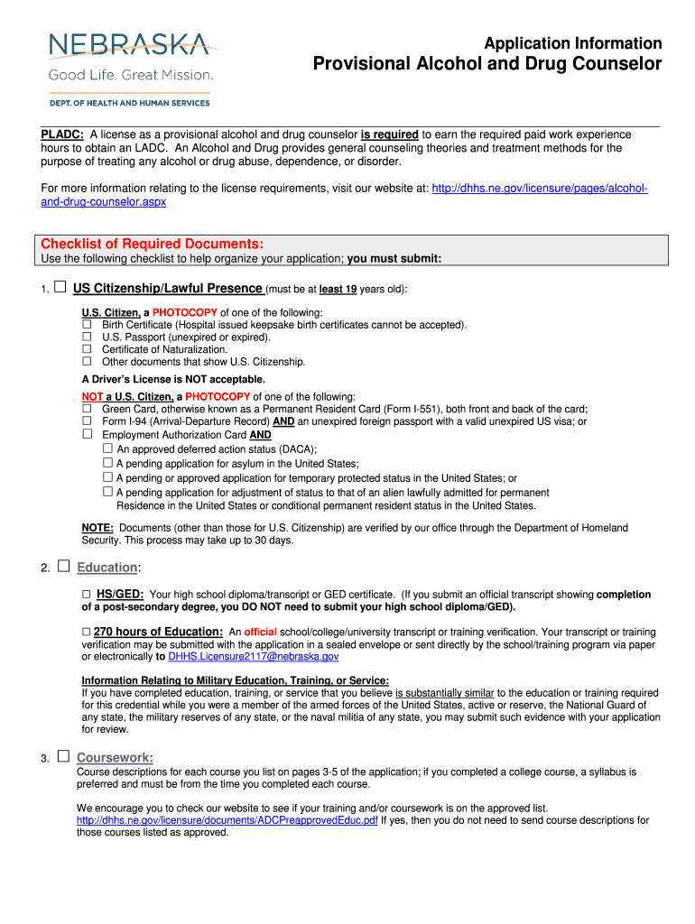 Provisional Licensed Alcohol and Drug Counselor  Form