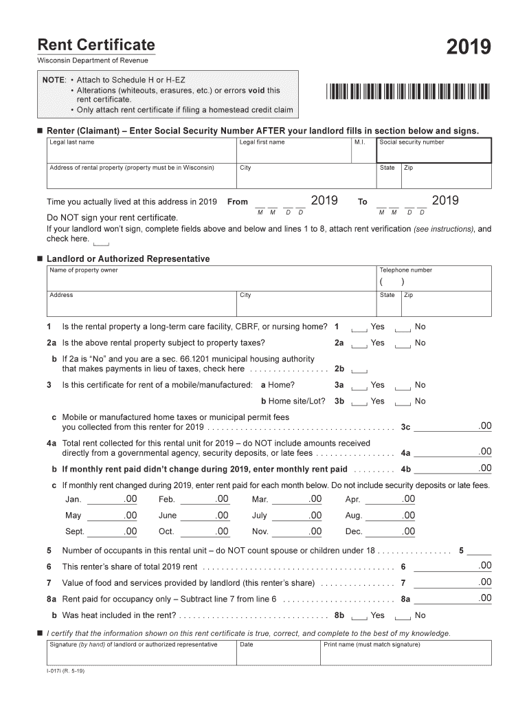 Rent Certificate  Form