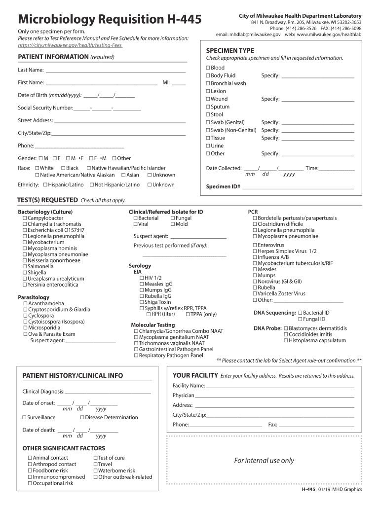  CIRL Test Requisition Form Medical College of Wisconsin 2019