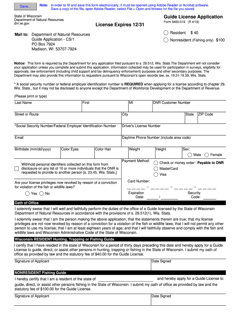  Form 9400 400 Taxidermist Permit Application 2018