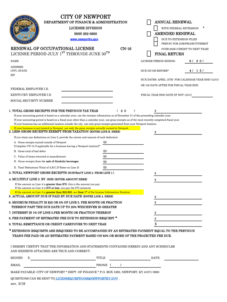  Newport Occupational License 2019