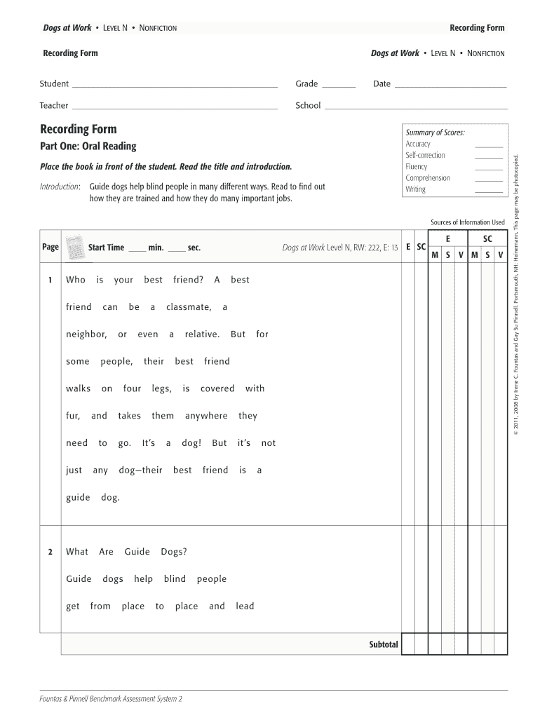 Dogs at Work Running Record  Form