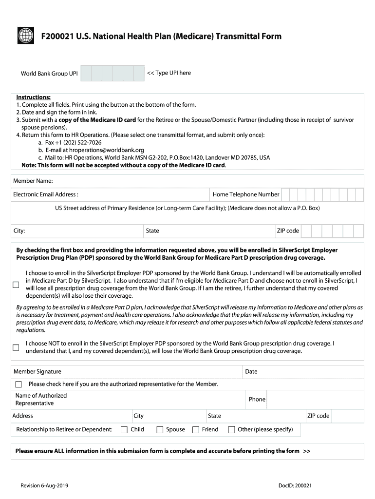 F200021 U S National Health Plan Medicare Transmittal  Form