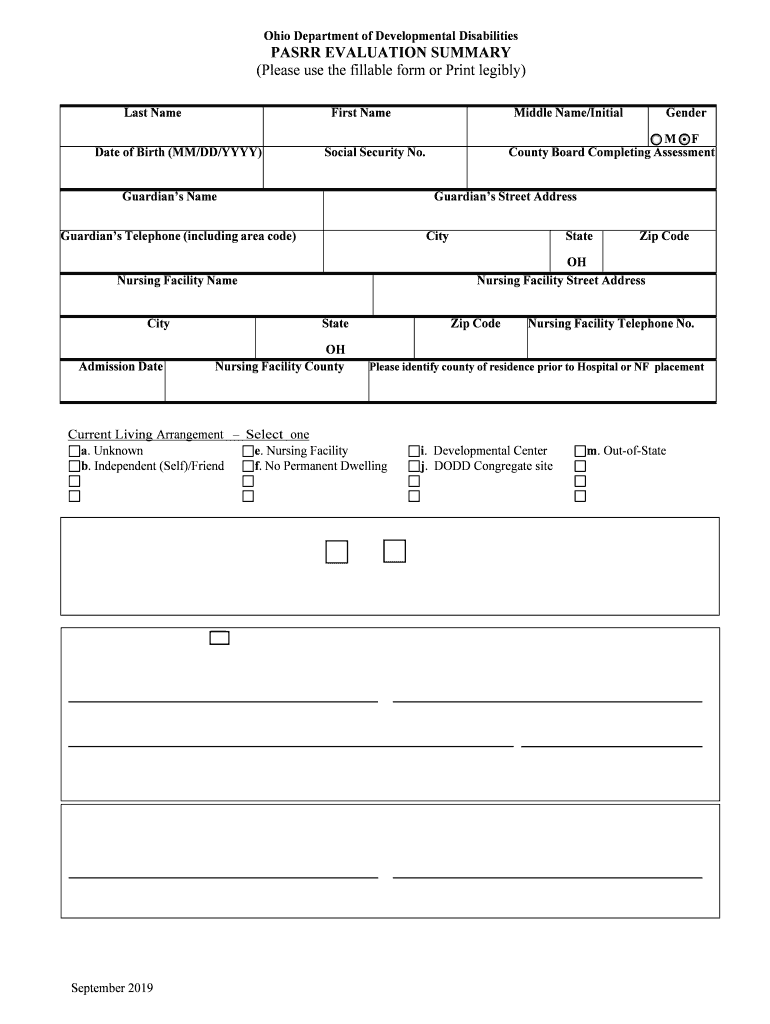  PASRR EVALUATION SUMMARY Please Use the Fillable Form or 2019-2024