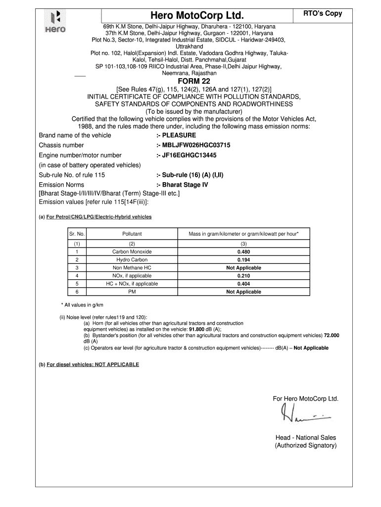 Rto Form 22