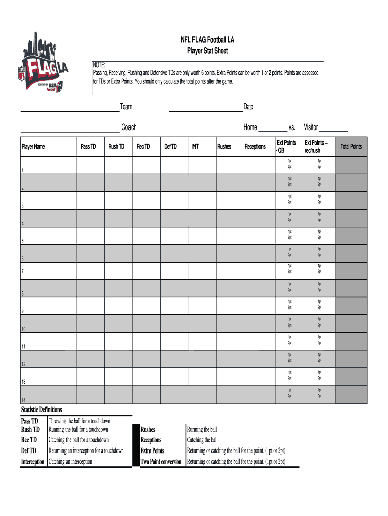 Flag Football Stat Sheet  Form
